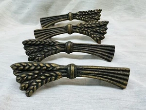 VINTAGE SCHUBLADEN SCHRANKGRIFFE 4er Set Weizen Design 3" Indien Messing - Bild 1 von 13