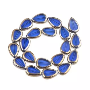 1 Strang Kante Beschichtet Träne Blau Elektroplatte Glas Perlen Stränge 16,5 x 11,5 mm - Bild 1 von 2
