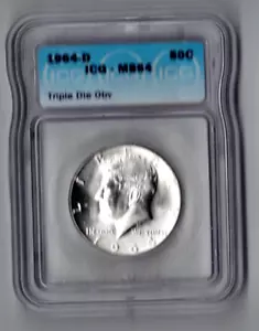 1964 D Kennedy Half Triple Die Obverse DDO FS-105 IGC MS64 - Picture 1 of 5