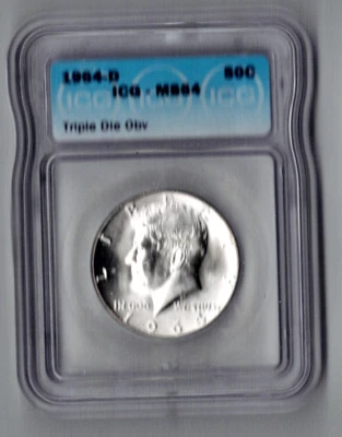 1964 D Kennedy Half Triple Die Obverse DDO FS-105 IGC MS64 - Image 1 of 4