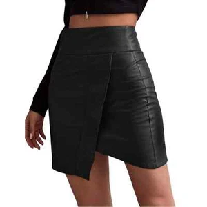Floerns Women's Solid High Waist Asymmetrical Hem Bodycon faux Leather Skirt - Picture 1 of 8