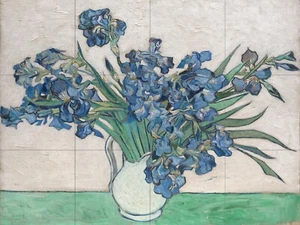 Mosaic Ceramic Panel of Irises Vincent Van Gogh Backsplash Tile Mural Art - Picture 1 of 4