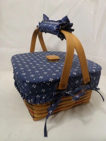 Longaberger Cake Pie Basket  w/ Lid Riser Protector Fabric Liner 2 Swing Handles Cover
