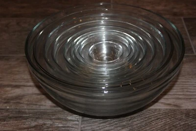 Set of 9! Anchor Hocking Clear Tempered Glass Graduated Nested Mixing Bowls. VG! - Image 1 of 3