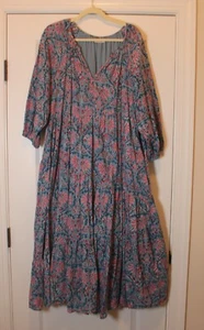 Maxi Vestido Eshakti Algodón Bloqueado a Mano 18W 1X Colección Boho Artesanal - Imagen 1 de 5