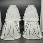 Set Of 4 Frosted Glass Lamp Shades Cased In Chrome Metal Casing Bell Shape