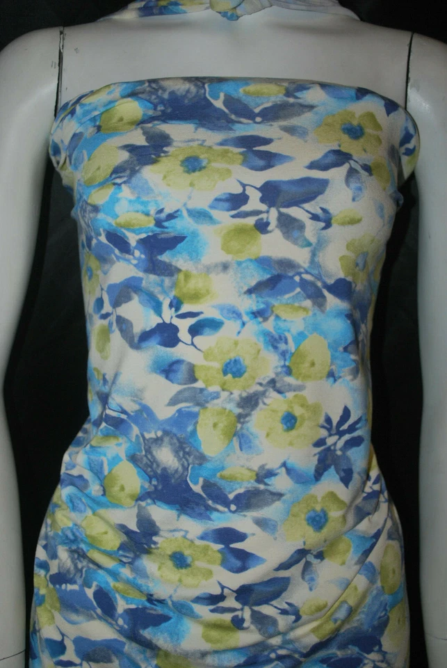 Viscose Spandex Jersey Knit Fabric 10oz Aquarella Floral Design made in france - Image 1 of 4