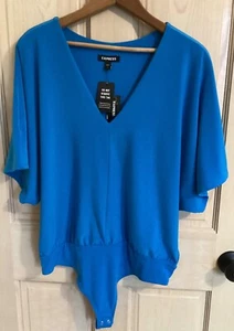 Express Women's Blue Dolman Sleeve V-Neck One-Piece Bodysuit Size L - Picture 1 of 6