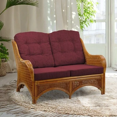 Джем натуральный ручной работы ротанг плетеный диван двухместный диван, темно-коричневая подушка - Изображение 1 из 4