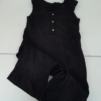 Tuta TOAST XL nera senza maniche scollo a V bottoni cotone arricciato tasca C... - Immagine 1 di 4