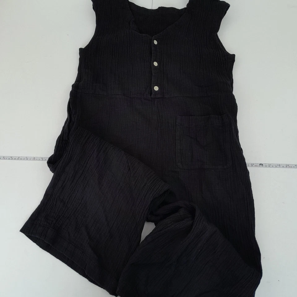 Tuta TOAST XL nera senza maniche scollo a V bottoni cotone arricciato tasca C... - Immagine 1 di 4