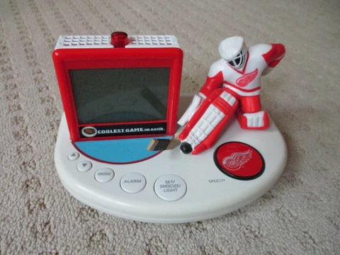 1990s NHL Detroit Red Wings Goalie Retro Digital Alarm Clock With Speech Button Cover