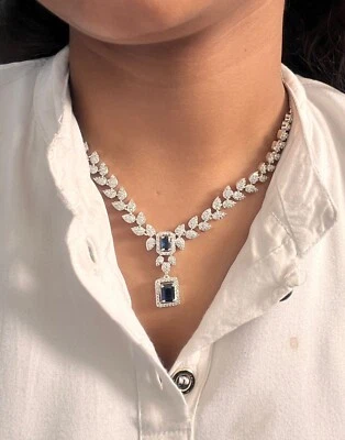 Indian Bollywood Cz Silver Plated Choker Necklace  Studded Jewelry Set - Image 1 of 4