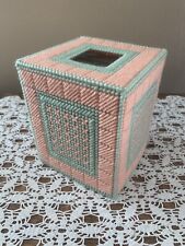 Handmade Needlepoint Plastic Canvas Tissue Box Cover - Peach Squares