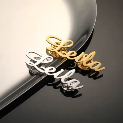 Personalized Name Brooch Hair Pin Jewelry Stainless Steel Gold Silver Women - Image 1 of 4