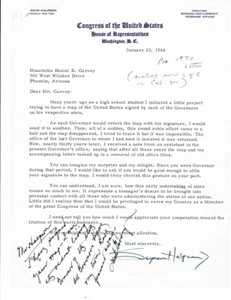 ARIZONA Governor DAN E. GARVEY 1964 AUTOGRAPH NOTE on Congressman HALPERN letter - Picture 1 of 1