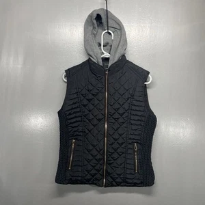 Outer Edge Black Puffer Vest Full Zip Pockets Removable Hood Women Size XL - Picture 1 of 9