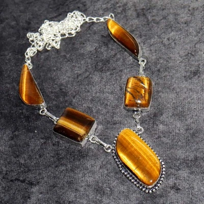 Elegante collar ojo de tigre enchapado en plata 925 hecho a mano joyería tamaño 20" GW Foto 1 de 3