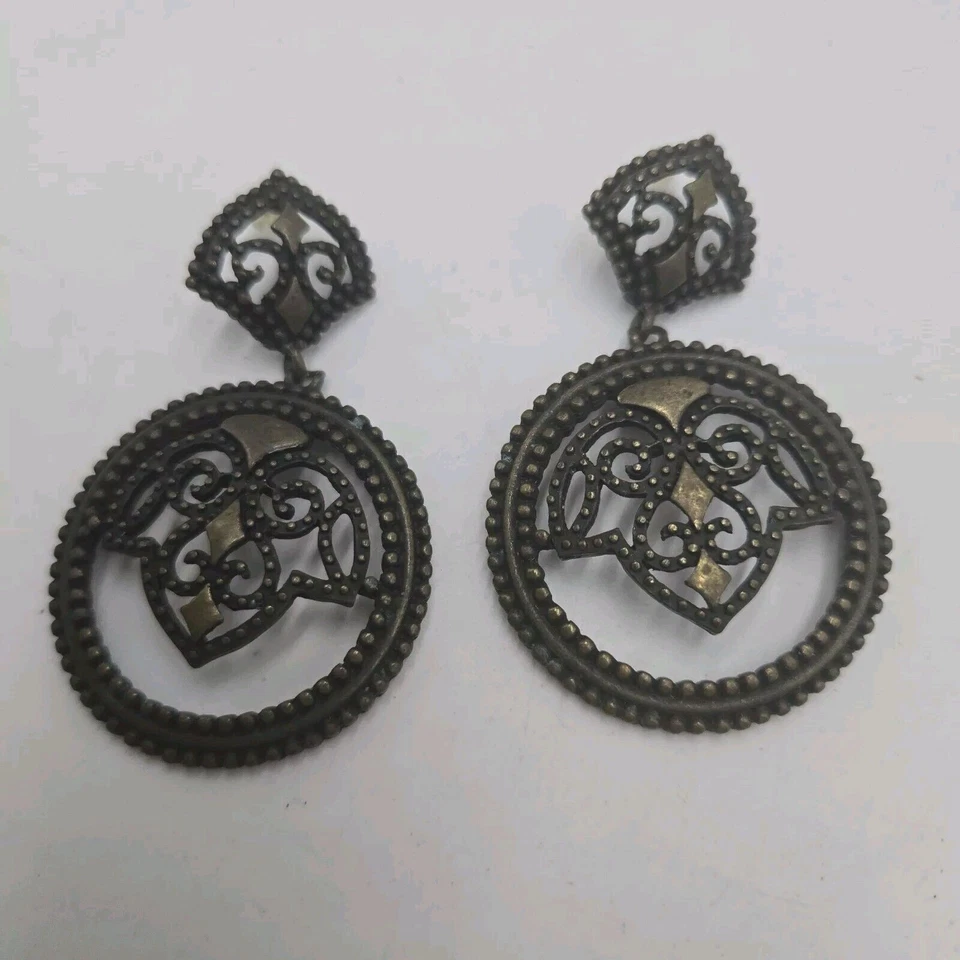 Chico's Boho 古董金色大号金银丝环耳环穿孔 — 第 1/4 张图片