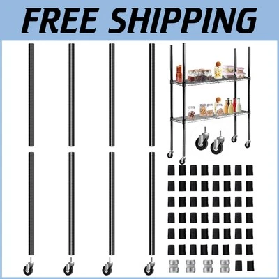 重型钢丝置物杆套装带脚轮和 50 搁板夹,74 英寸 — 第 1/4 张图片