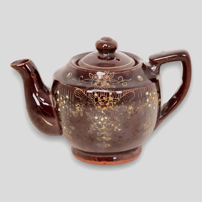 Redware Brown Pottery Moriage Japanese Vintage Teapot 1920's-1940's - Image 1 of 4