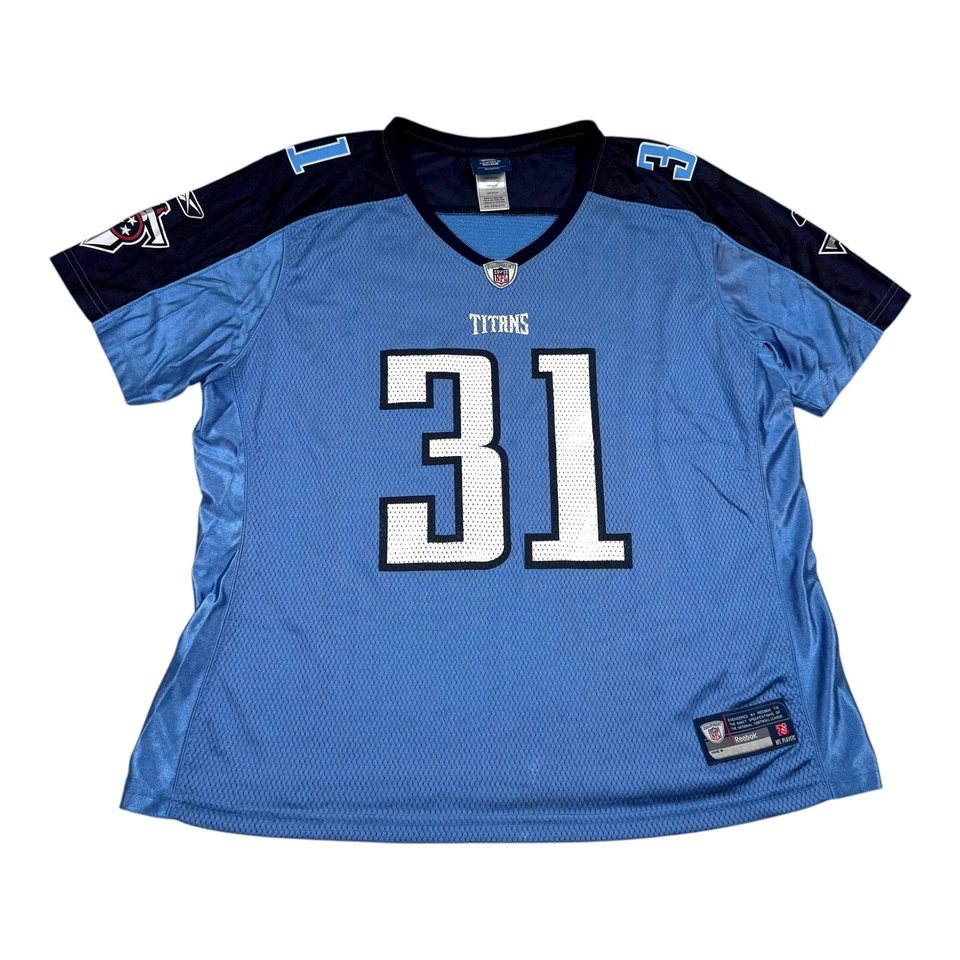 Camiseta de fútbol americano para mujer Tennessee Titans 2XL azul NFL Reebok Cortland Finnegan 31 Foto 1 de 4