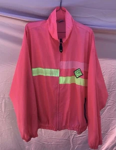 Vintage OP Ocean Pacific Neon Pink Full Zip Nylon Windbreaker Surf Jacket SZ 2x - Picture 1 of 9