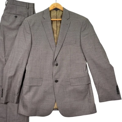 Jos A Bank 1905 Mens Suit 40R Tailored Fit Beige Houndstooth 2 Piece Wool 34x32 - Image 1 of 4