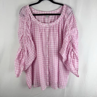 Cato Top女式26/28粉色白色格子格子长袖衬衫船领 — 第 1/4 张图片