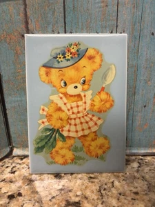 Azulejo de cerámica de oso vintage habitación infantil guardería granjero osos, decoración MCM - Imagen 1 de 4