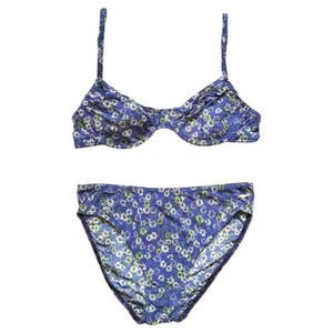 Solar Tan Thru Bikini 5/6 Blue Flowers Underwire Swimsuit VTG 90’s 2-PC Set NWT - Picture 1 of 12