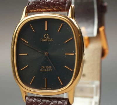 Vintage 1980s OMEGA De Ville Cal.1365 Black Dial Quartz Push Crown Men's Watch - Image 1 of 4