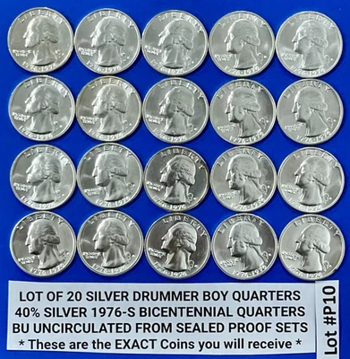 1976 Барабанщик мальчик 40% серебро четверть лот из 20 "S" доказательства не бывшие в обращении монеты #p10 - Изображение 1 из 4