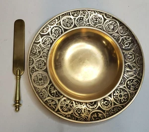 Messing 8" Süßigkeiten Schmuck Schale und 7" Butter/Käsemesser - Bild 1 von 9