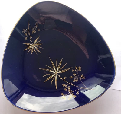 Echt Weimar Kobalt Schale dreieckig blau mit Goldrand Stempelmarke Geschenk Deko - Bild 1 von 4