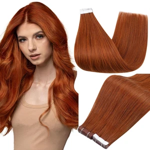 Hair Extensions Real Human Hair Color 550 Copper Remy Tape in Hair Extensions Hu - Picture 1 of 12