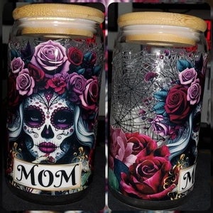 Gothic Mama Trinkglas mit Bambusdeckel und Glastrinkhalm - Bild 1 von 1