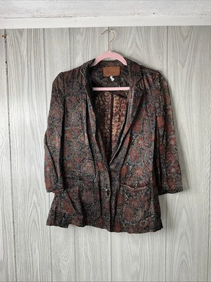 Blazer Mujer 0 Nuevo Romántico X Artesano Kamala Marrón Azul Floral Paisley Foto 1 de 4