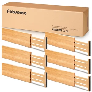 Dresser Drawer Organizers 6 Pack, 4.65'' High Adjustable from 17-22'’ Bamboo ... - Picture 1 of 6