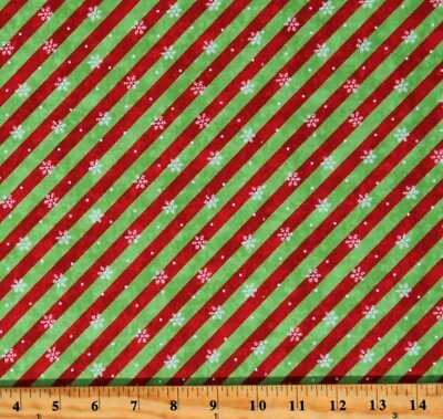 NORTHCOTT Cotton Christmas Red Green Diagonal Stripes Holiday Fabric Print by Yard D502.85