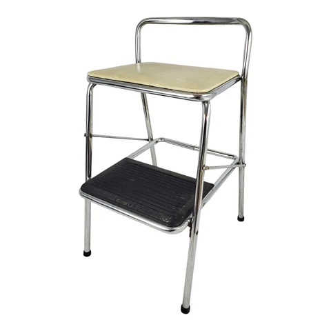 Mid-Century Cosco Kitchen Step Stool Folding Chair Seat Metal Vintage Cover