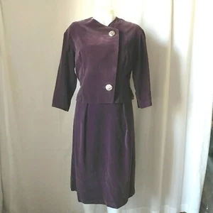 Vintage 1950s Purple Velveteen Beaded Cocktail Dress & Jacket Handmade - Picture 1 of 10