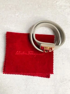 AUTHENTIC Ferragamo Bracelet - Gold And Light Blue Double Wrap Leather Bracelet - Picture 1 of 7