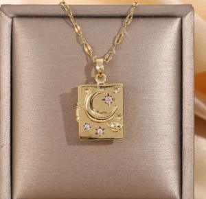 Gold moon and star book locket - Picture 1 of 2