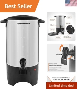 Large Capacity Stainless Steel Coffee Urn with Drip-Less Dispenser & Filter - Picture 1 of 9