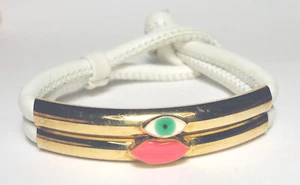 PULSERA LABIOS/OJOS CHAPADA EN ORO 9K/925 DELFINA DELETREEZ Blanco/ROSA ESMALTE Italia - Imagen 1 de 5