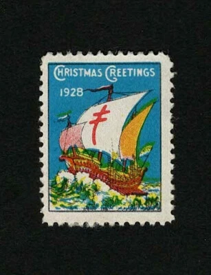 1928 WX45 Gallant Ship Argosy US Christmas Holiday Seal/Stamp VF-XF MH - Image 1 of 3