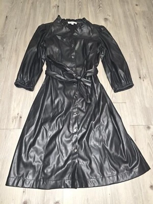 Vestido manga 3/4 de cuero sintético Nanette Lepore talla 8, negro Foto 1 de 4