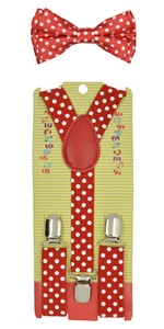 CUTE Baby Toddler Kids Children Polka dot Y-Back Elastic Suspender & Bow Tie  - Picture 1 of 43