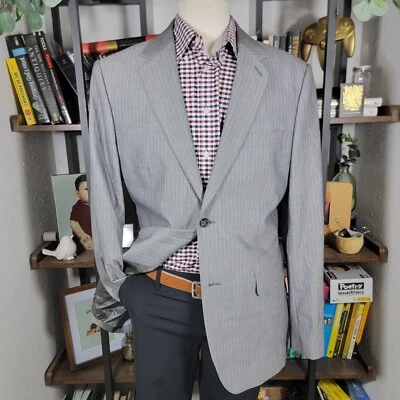 Express Men's Sport Coat Blazer Two Button Gray Striped Polyester Blend Size 42L - Image 1 of 4